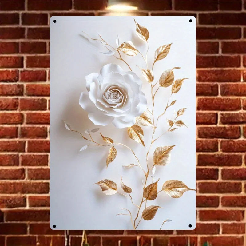 Elegant Golden Leaf Floral Canvas Art Nordic Style 8x12