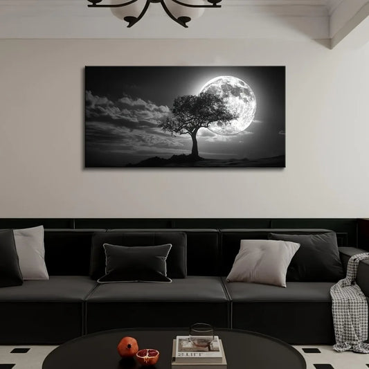 Floral Moon Tree Canvas Wall Art in Wood Frame Decor