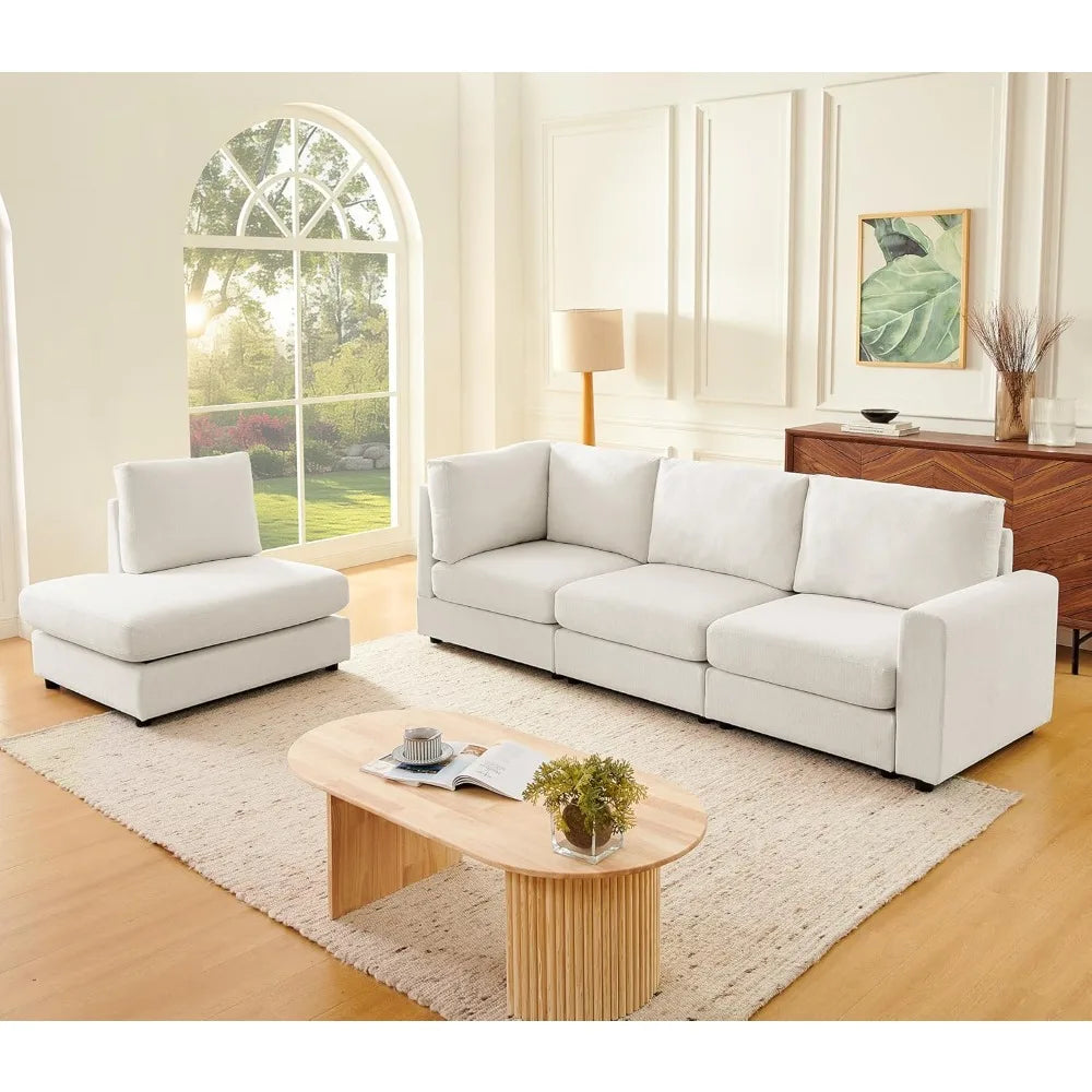 100" L Shaped Sectional Couch with Chaise, Modern Beige Sectional Couches for Living Room, Comfy Chenille 4-Seater Corner Sofa