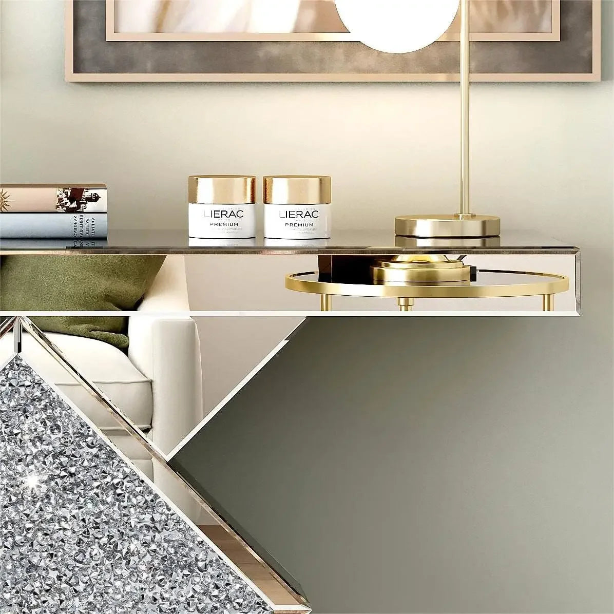 SHYFOY Mirrored Diamond Console Table For Foyer Accent