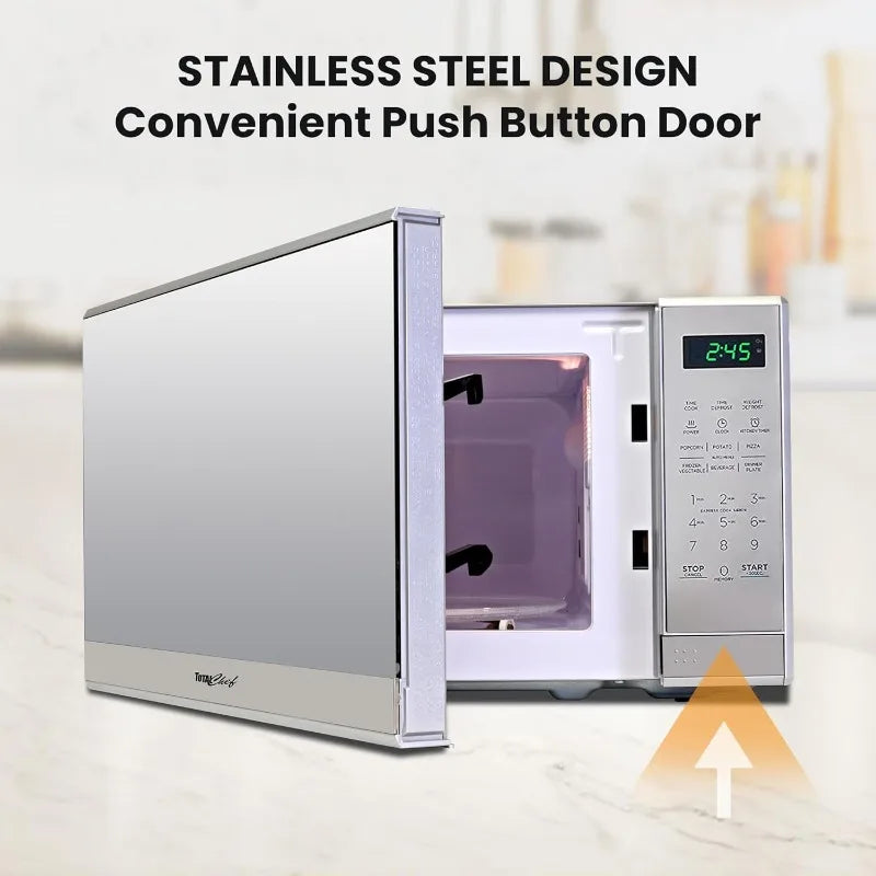 Total Chef 0.7Cu Ft Microwave Oven Stainless Steel Compact Style Microondas,Smart Countertop Kitchen Appliance Digital Touch Use
