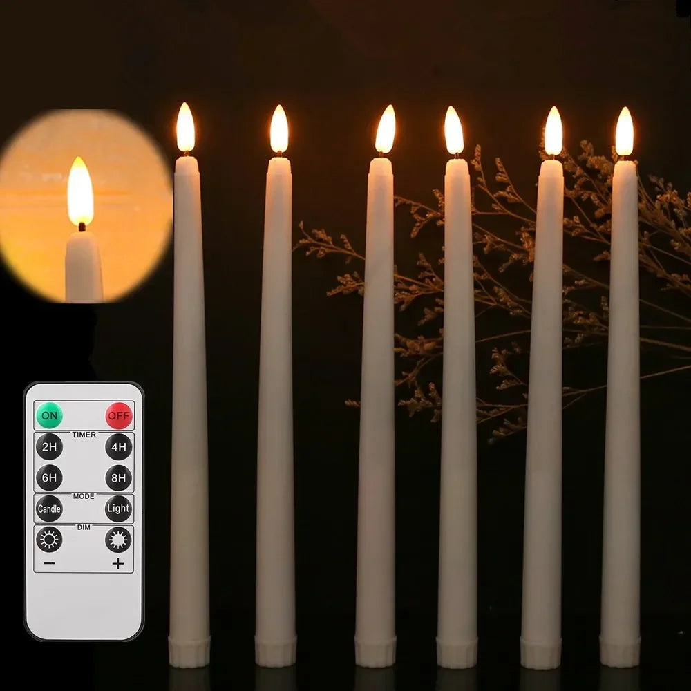 Pack of 6/12 Flameless Ivory Taper Candles Flickering with Remote Battery Operated Christmas Home Wedding Table Decor