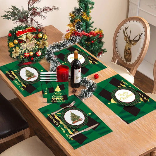 USA Stock Paper Plate Paper Cup Napkin Collection Christmas Tree Party 10 Gusets Paper Tableware Set