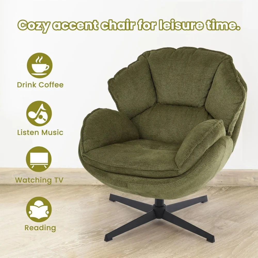 Swivel Accent Chair for Living Room, Upholstered Armchair with Metal Legs, Lounge Sofa Chair, Comfy Leisure Chairs for Bedroom R