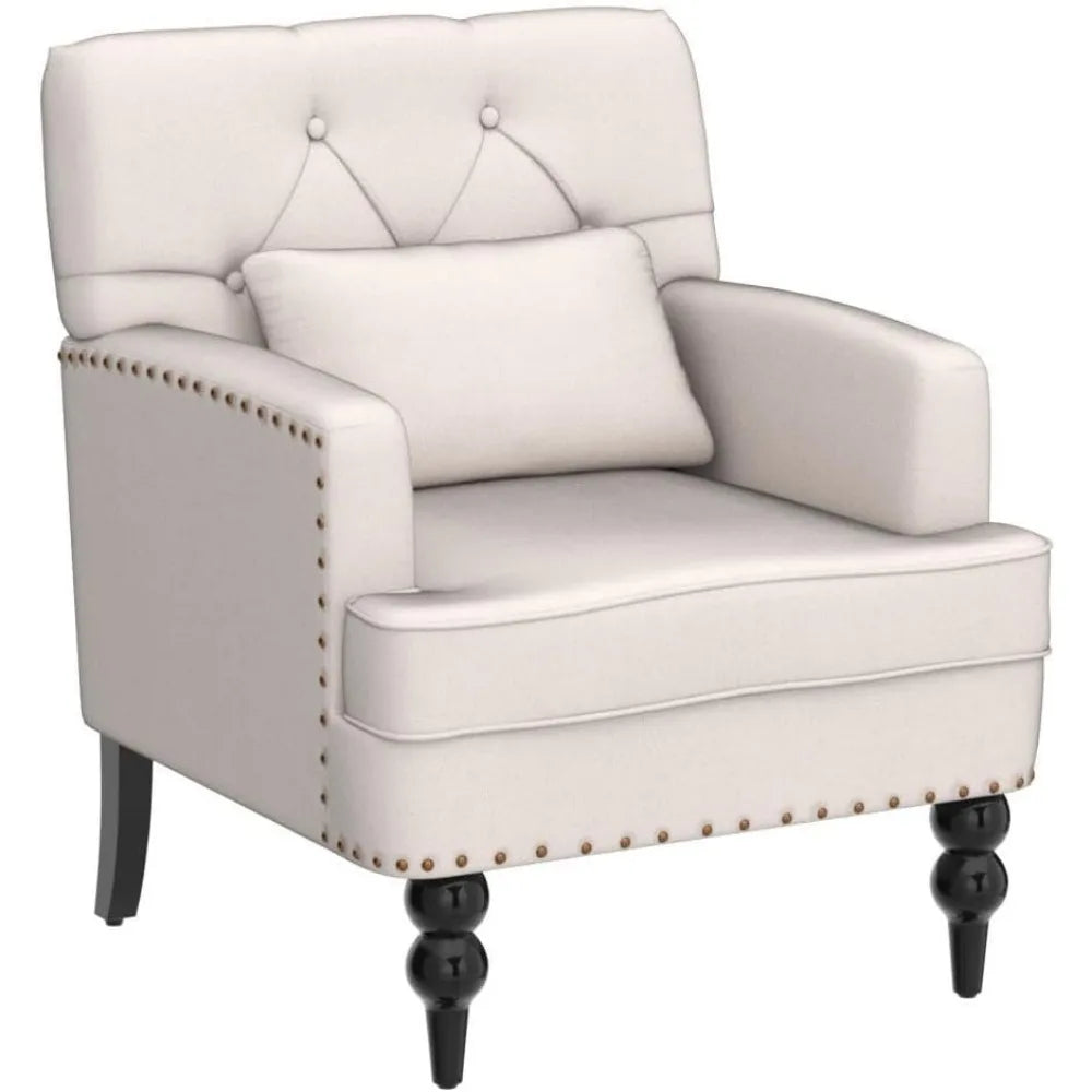 Tufted Club Chair Set of 2,Accent Chair with Lumbar Pillow, Upholstered Button Armchair, Fabric Sofa Chairs for Bedroom,