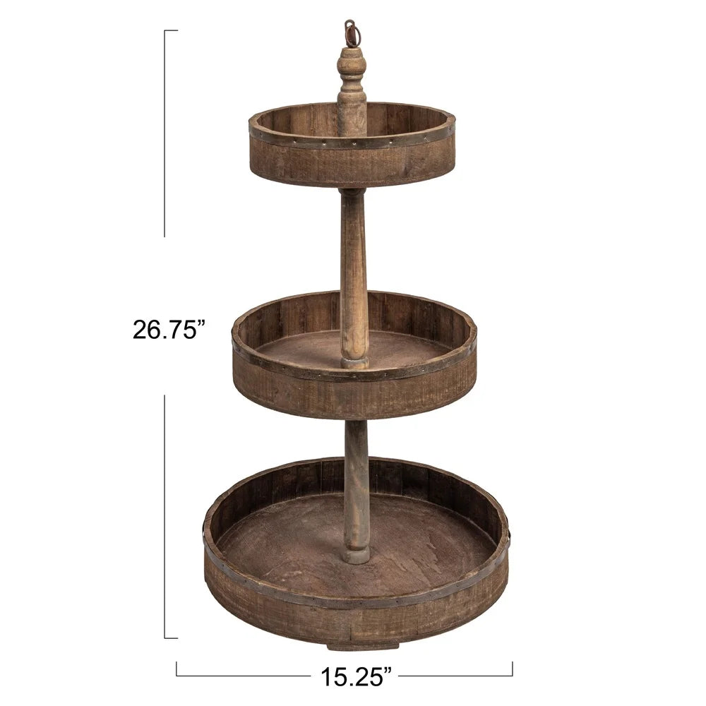 3 Tier Decorative Wood and Tin Tray Kitchen Storage Display Rack Mugs Knick Knacks and Greenery Home Décor Organizer