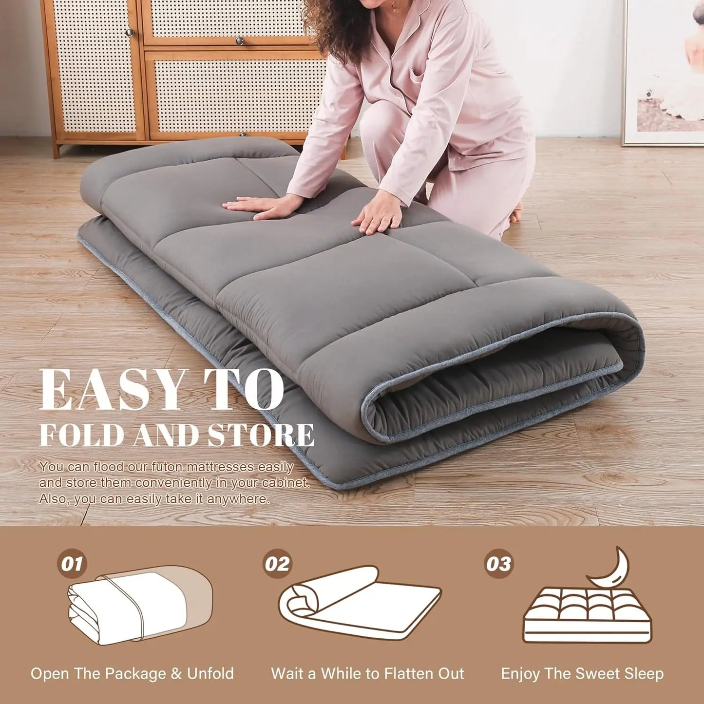 3" Thicken Japanese Floor Mattress Futon Mattress, Tatami Mat Sleeping Pad Foldable Roll Up Mat Dormitory Pad Kids Floor Lounger