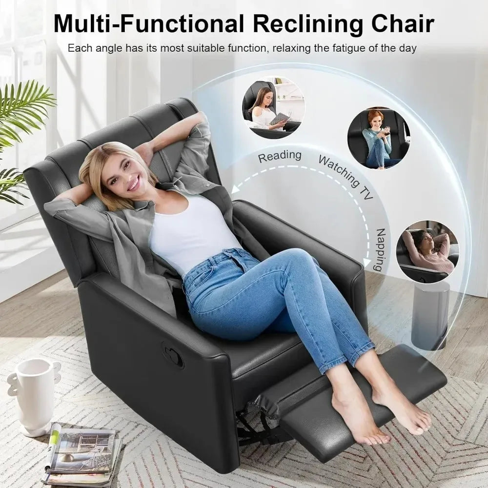 Recliner Chair, 360 Swivel Rocker Chair for Adults, Elegant Rocking Recliner for Small Spaces, Upholstered Leather Glider