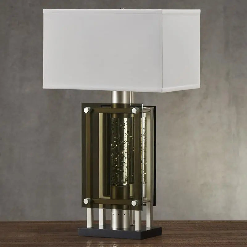 Modern Silver Finish Table Lamp for Nightstand, Water Dancing Light Home Decor, Luxury Nightlight for End Table or Sofa