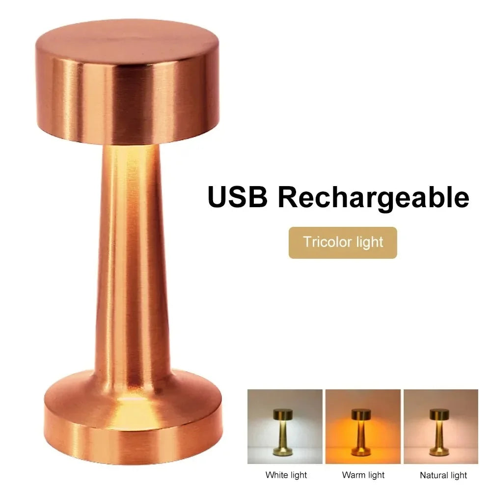 Rechargeable Retro Table Lamp Metal Touch Decor for Bar Coffee Table Restaurant Decoration Light Desk LED Night Lights