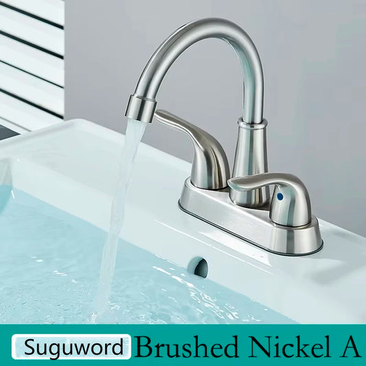 Black Bathroom Sink Faucet 3 Hole 4 Inch Center Set Vanity Faucet 2 Handle Bathroom Faucet with Hot and Cold Water