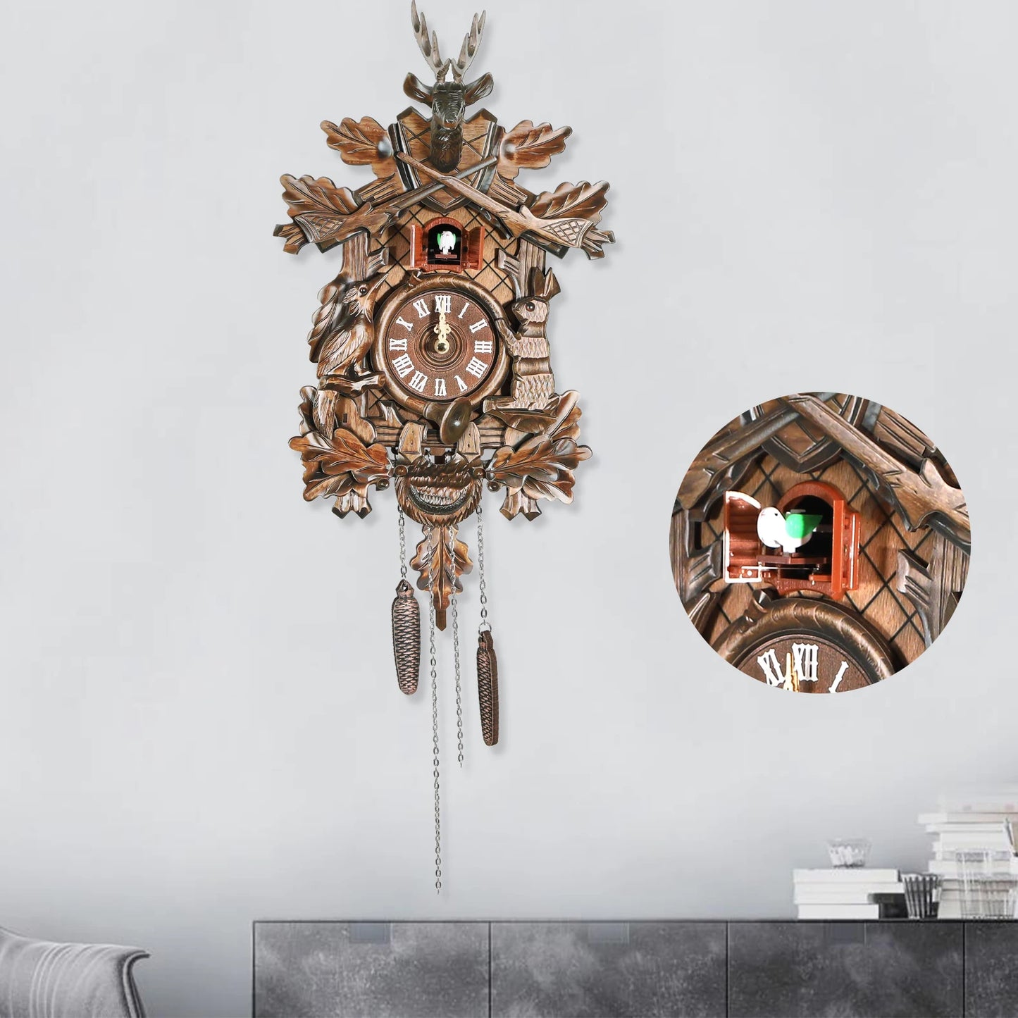 Bird Time Bell Swing Alarm Watch Imitation Wood Style With Easy-to-Read Dials Cuckoo Clock