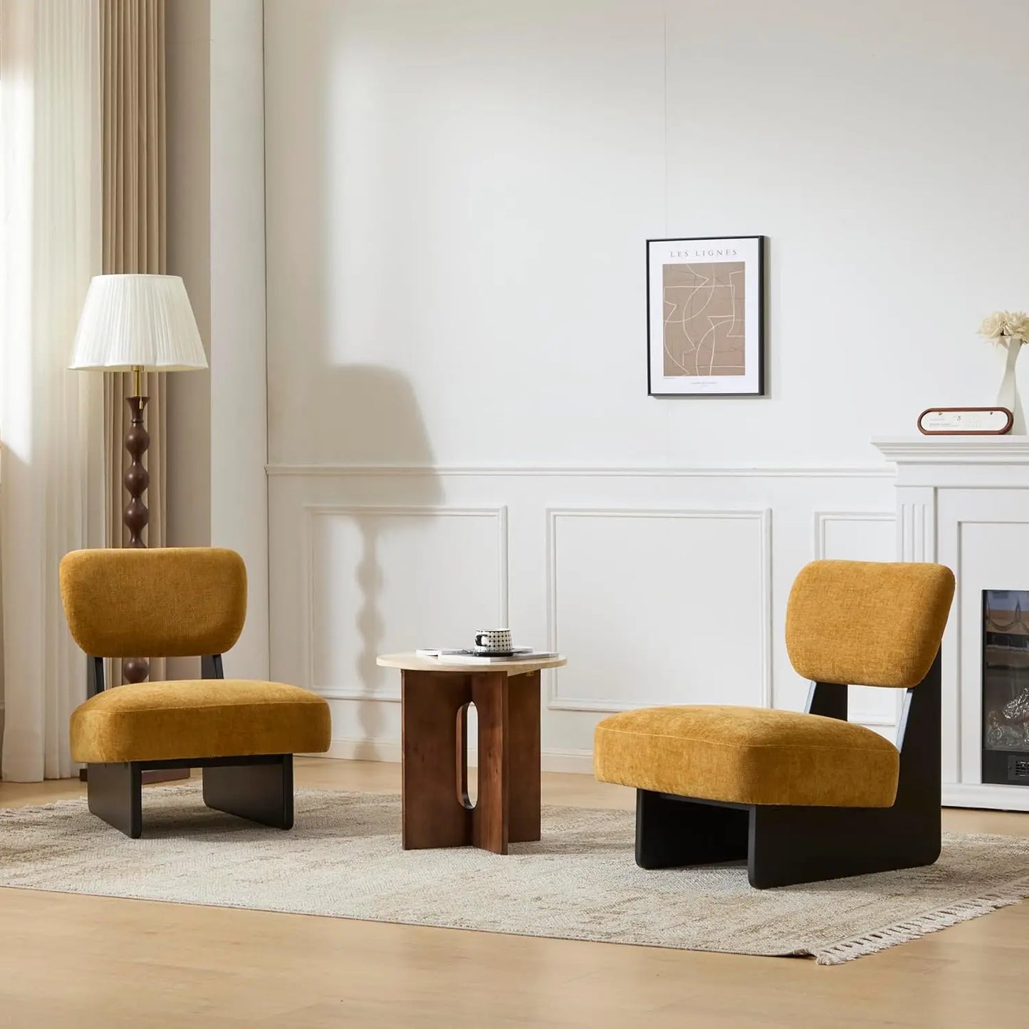 Mores Low Profile Accent Chair Set of 2, Modern Living Room Armless Lounge Chair, Fabric Comfy Reading