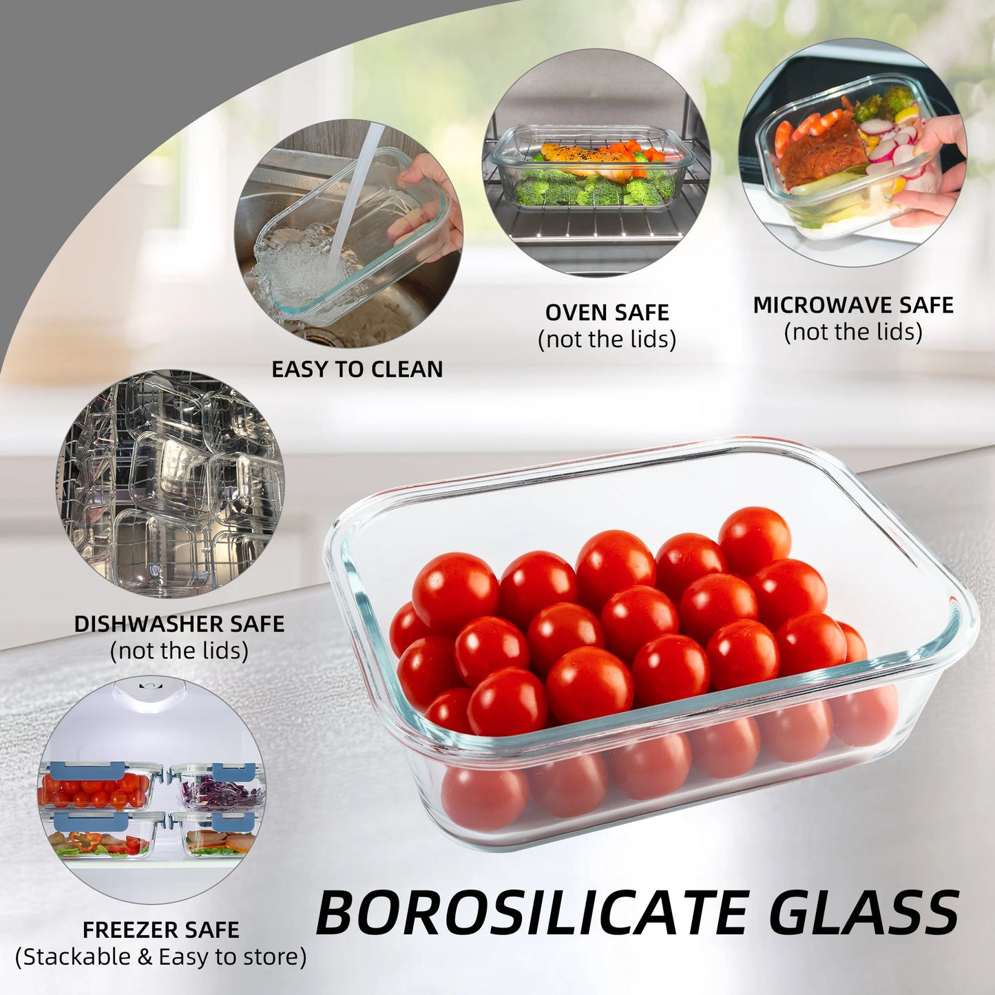 16 Piece Glass Food Storage Set Airtight Lids Microwave Safe