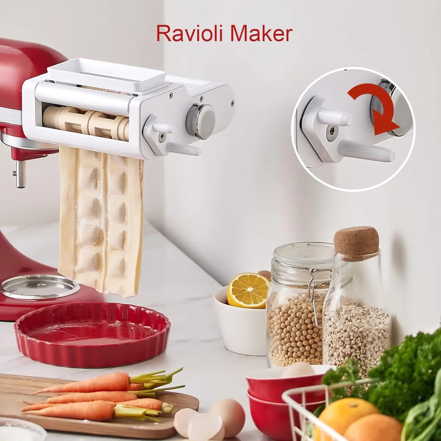 3-in-1 Pasta Maker Attachment for KitchenAid Mixers: Roller, Cutter & Ravioli Tool