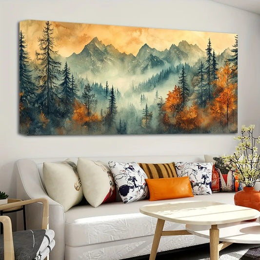 Vintage Fall Landscape Canvas Pine Wood Frame Decor
