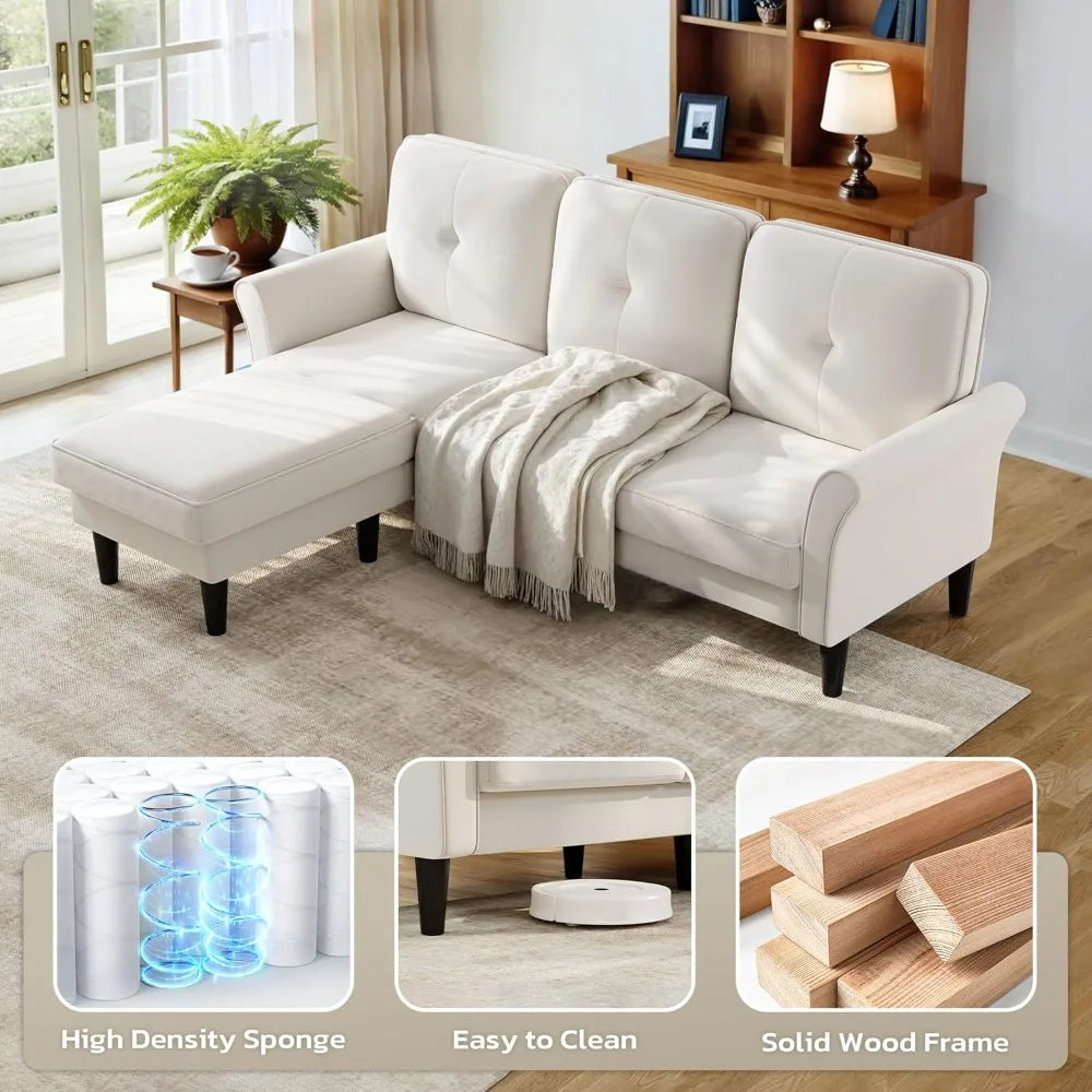 Sectional Couches for Living Room, 83" Velvet Modern 3 Seater Sofa, L Shaped Couch with Ottoman, Small Sectional Couch Sofas