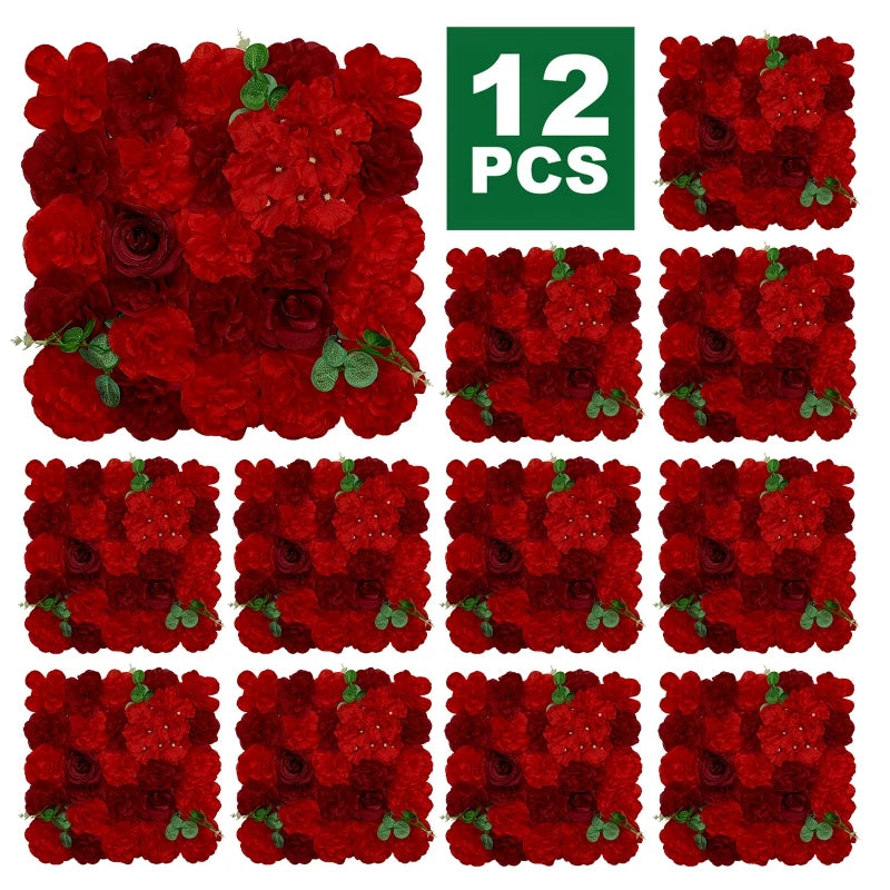 12pcs Artificial Flowers Wall Panels 16.5* 16.5Inch Silk Roses Home decoration Floral Backdrop Ideal for Wedding Celebrations