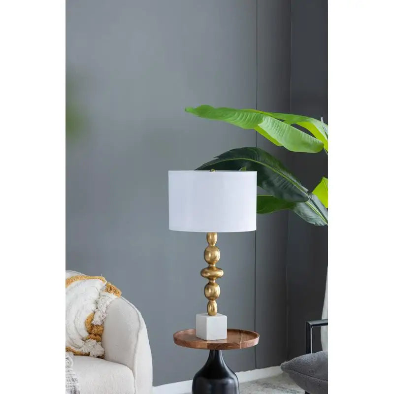 Gold and White Table Lamp with Round Four Tier Body, Assembly Required, 15"x29.5", Perfect for Home Decor or Office Lighting