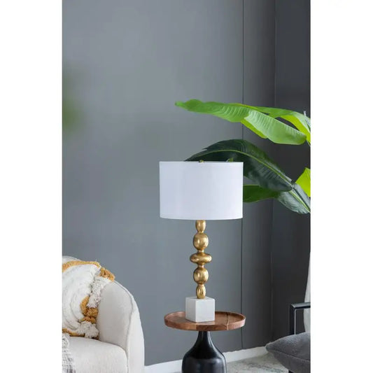 Gold and White Table Lamp with Round Four Tier Body, Assembly Required, 15"x29.5", Perfect for Home Decor or Office Lighting