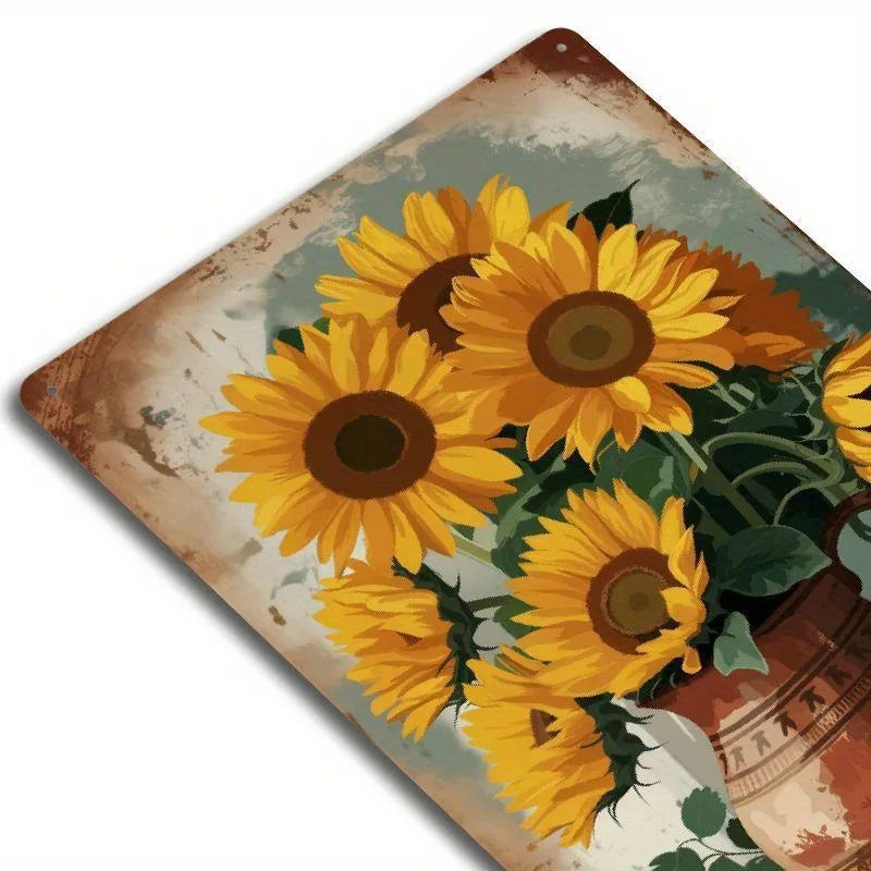 Rustic Sunflower Iron Wall Art Vase Waterproof Home Decor