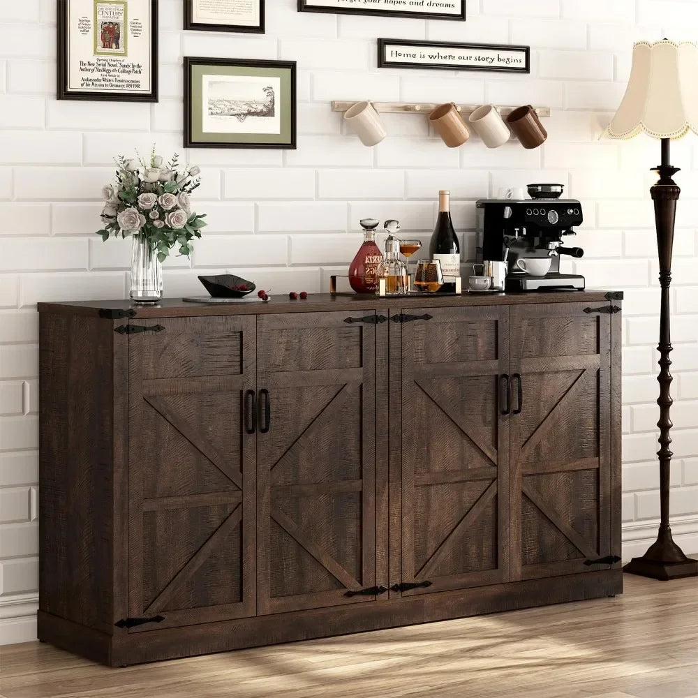 Sideboard Buffet Cabinet with Storage-65 In Farmhouse Kitchen Pantries Sideboard Cabinet,Wooden Coffee Bar Cabinet Buffet Table