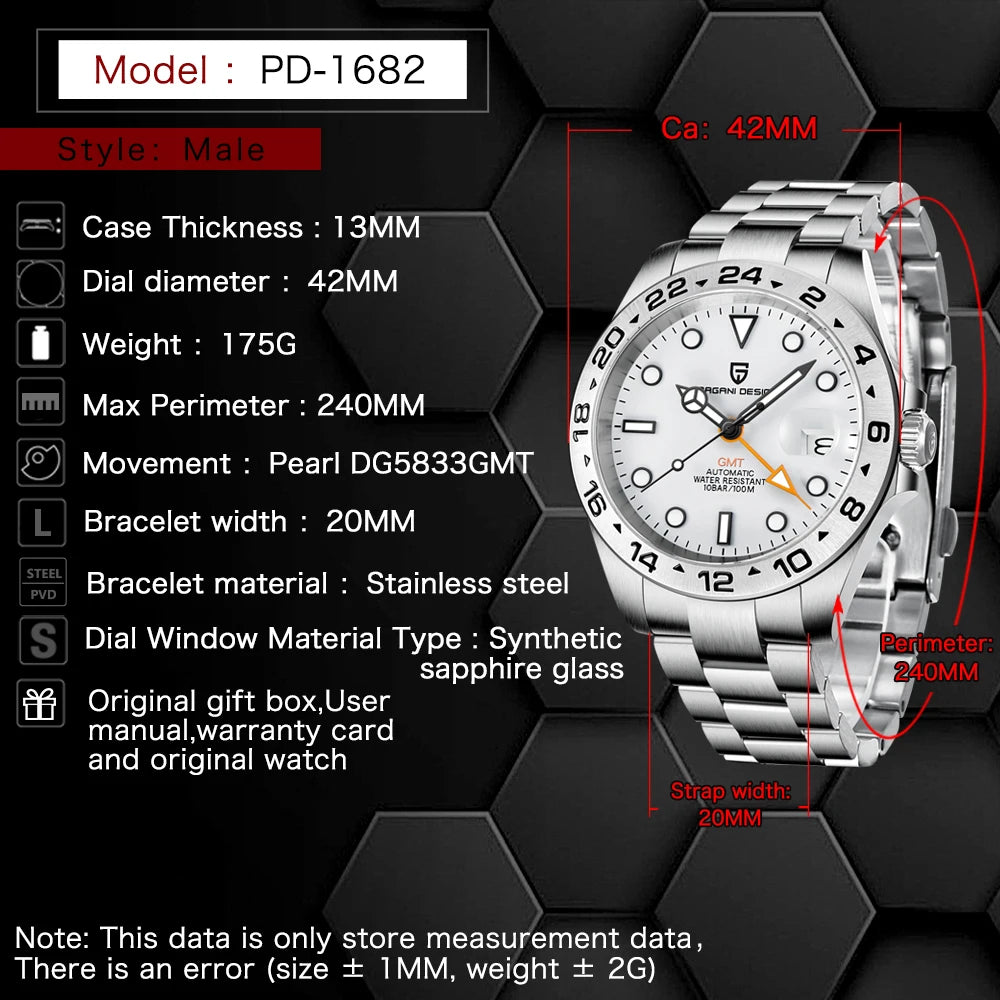 PAGANI DESIGN GMT Automatic Stainless Steel Watch Edition