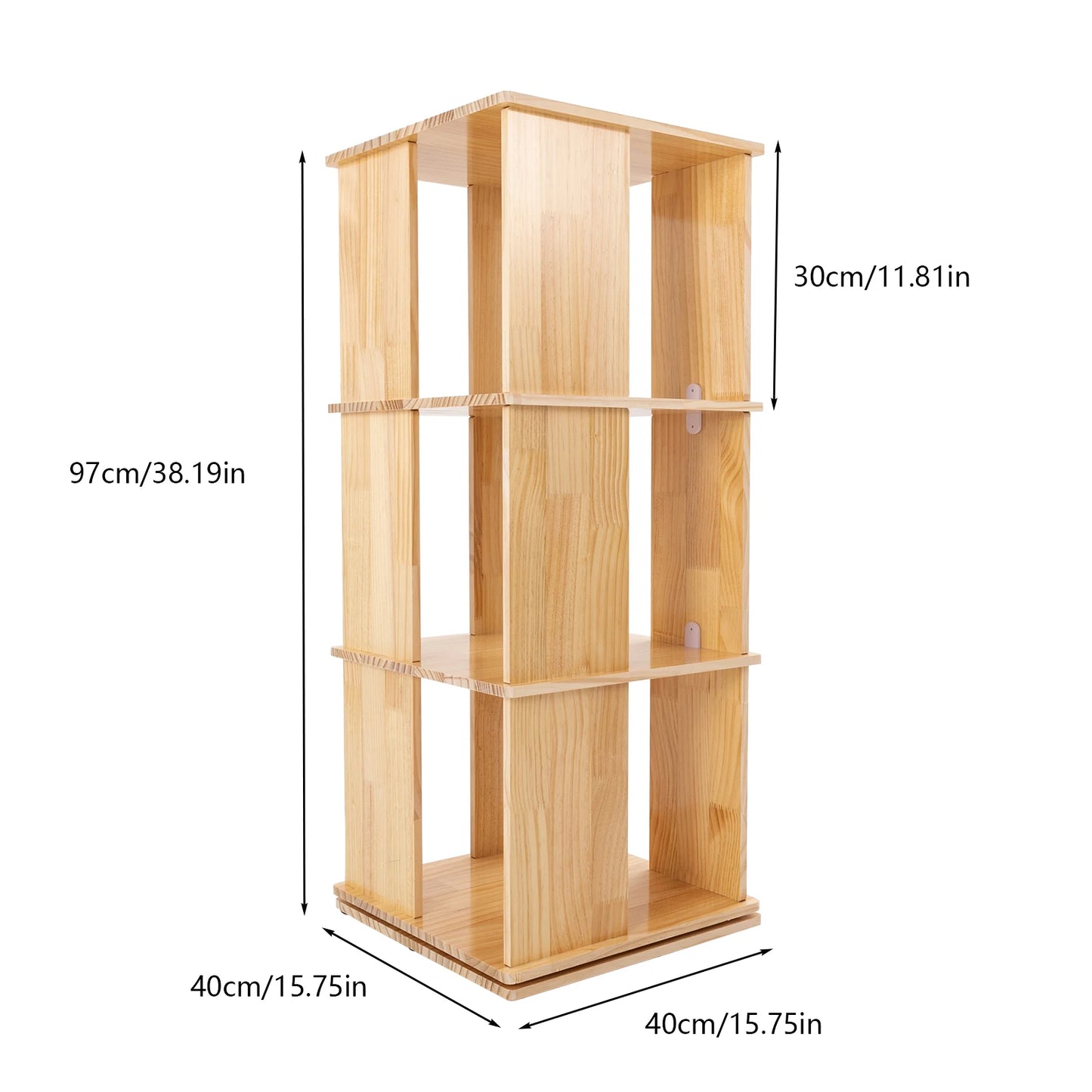 3-Tier Rotating Bookshelf 360° Revolving Bookcase Stackable Spinning Bookshelf Display Bookcase Square Swivel Corner Bookcase