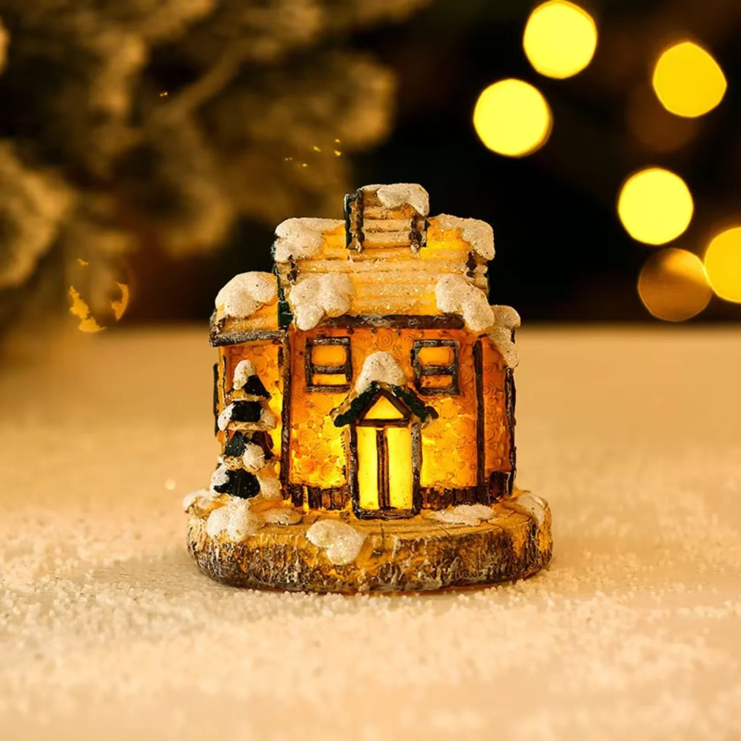 Christmas Human House Figurine Light Up Christmas Resin Mini Village Houses Desktop Table Decoration