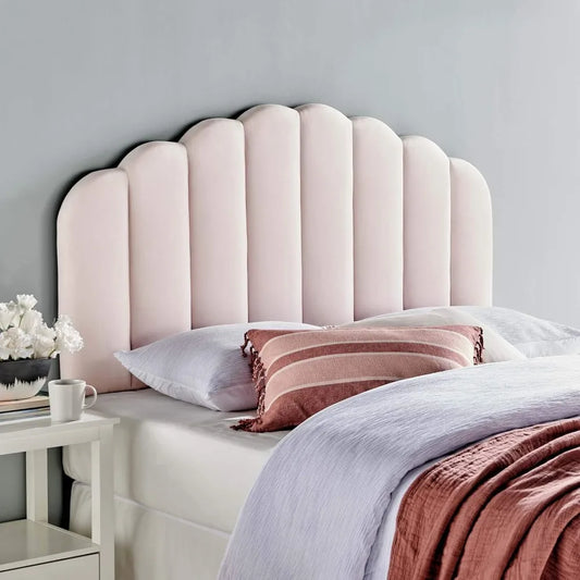 Veronique Channel Tufted Performance Velvet Upholstered Full/Queen Headboard in Pink