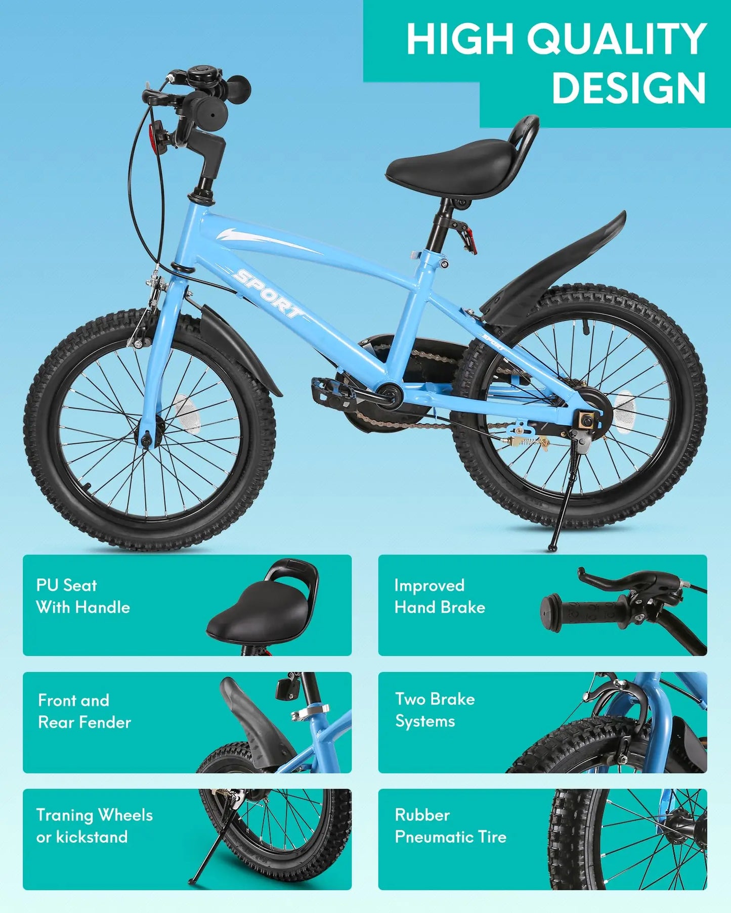 Fork Kids Bike With Training Wheels Dual Handbrakes