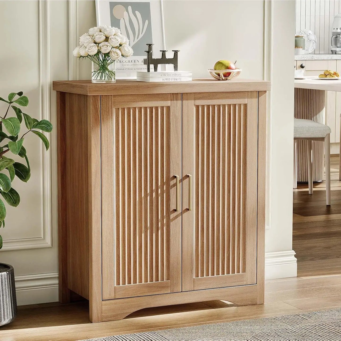 Fluted Buffet Cabinet with Storage Accent Sideboard, Modern Credenza with 4 Doors & Adjustable Shelves, A Versatile Piece Blendi