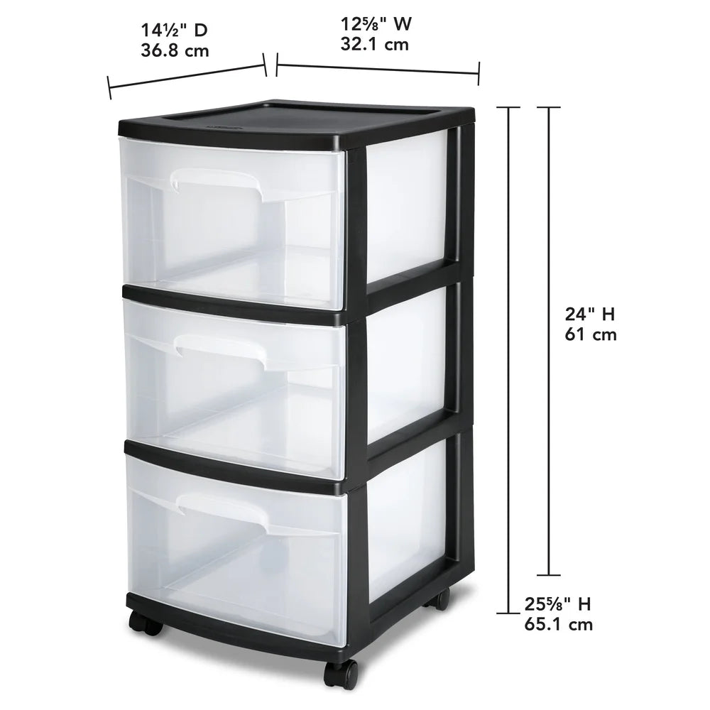 3 Drawer Plastic Storage Cart with Clear Drawers Rolling Organizer Portable Storage Solution Bedroom Bathroom Kitchen Crafts