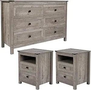 RBXC Farmhouse Bedroom Set 3 Rustic Dresser Nightstands