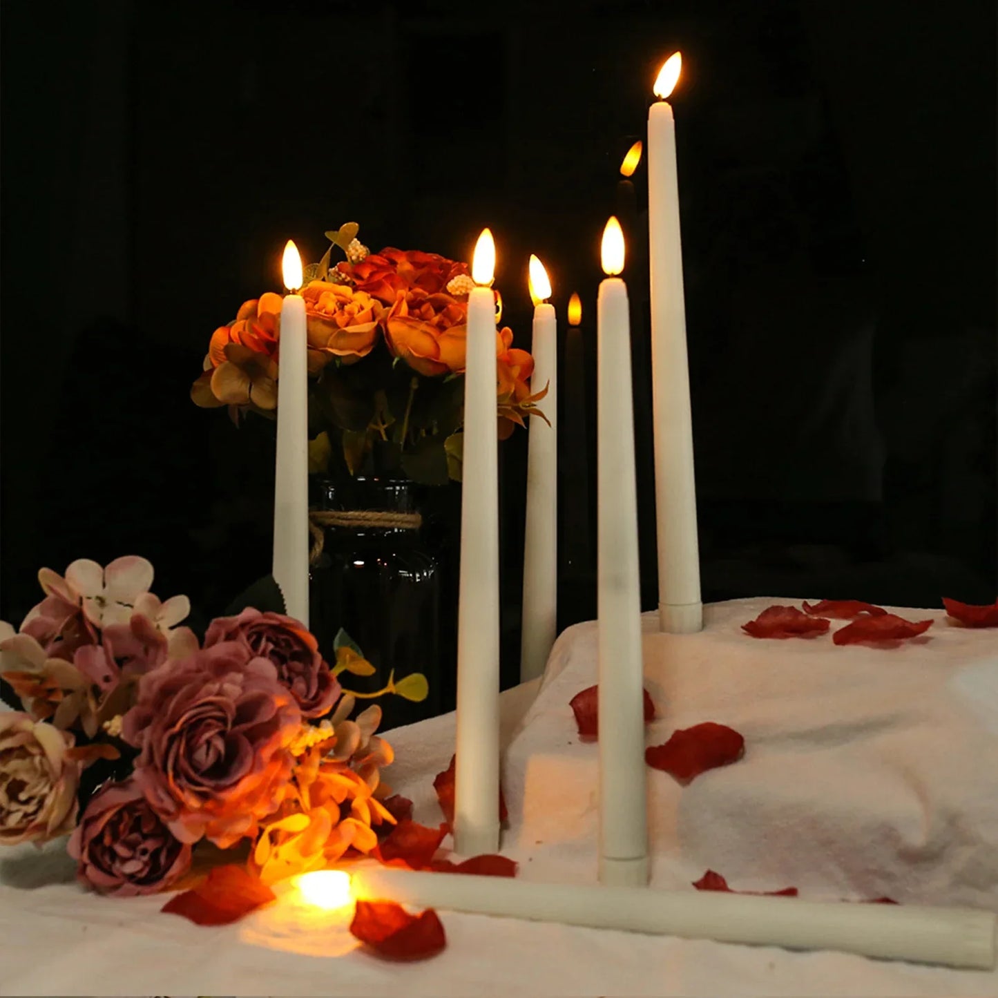 Pack of 6/12 Flameless Ivory Taper Candles Flickering with Remote Battery Operated Christmas Home Wedding Table Decor
