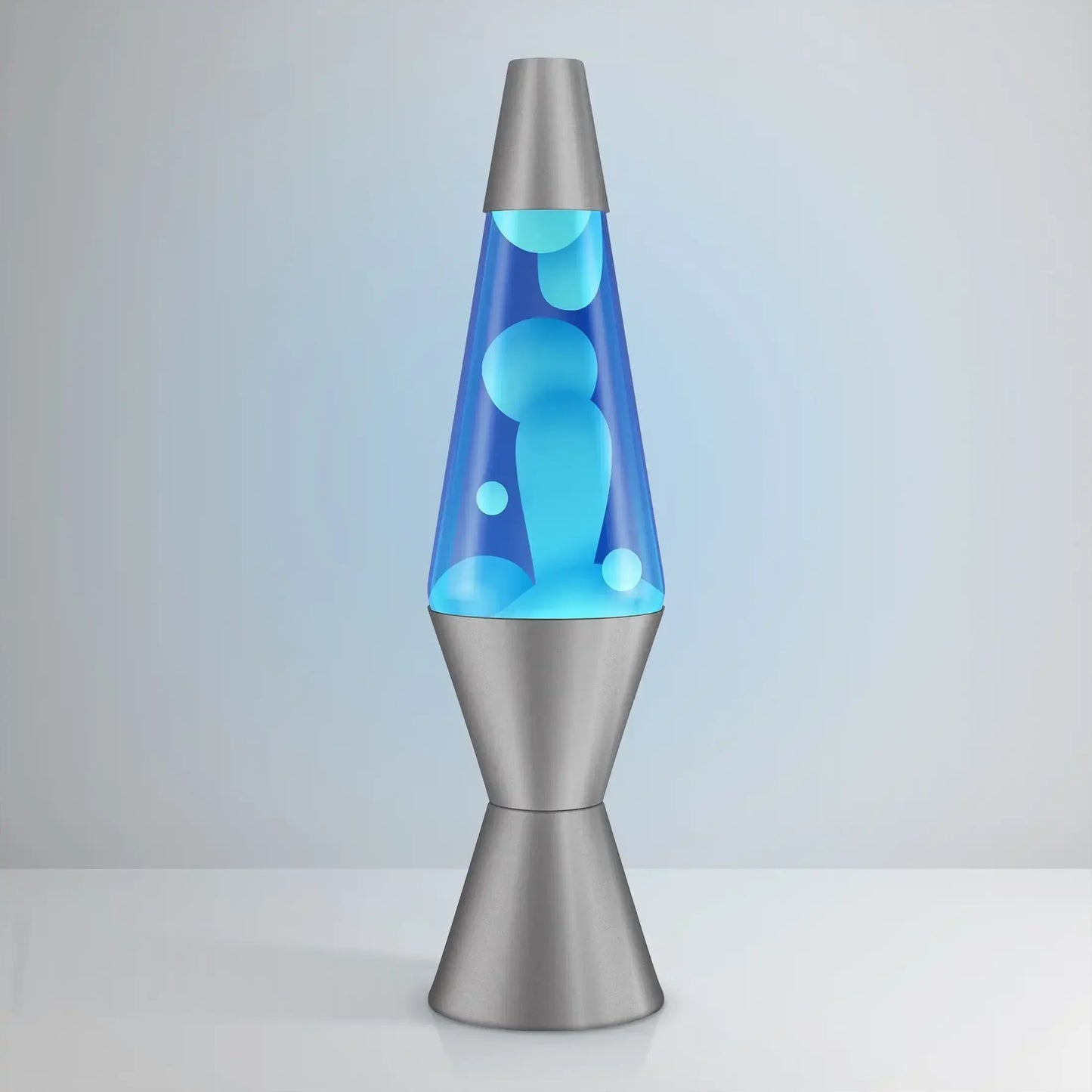 【14.5" White Wax Lava Lamp】Blue Liquid, Silver Base, 25W Bulb. Mood Lighting for Bedroom