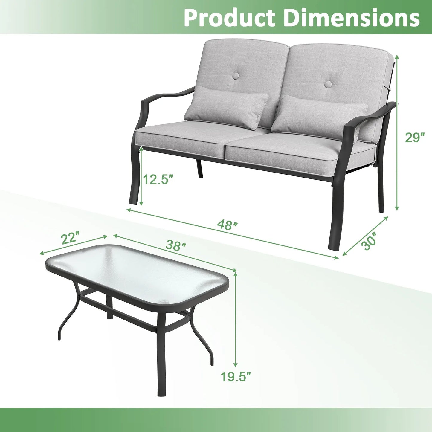 2 PCS Patio Furniture Set Outdoor Loveseat Chair Coffee Table Cushioned Seat