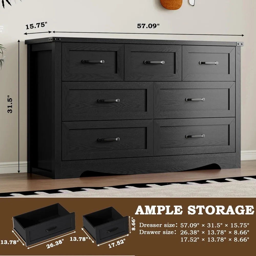 7-Drawer Dresser for Bedroom, Modern Wooden Chest of Drawers with Metal Handles, Anti-Tipping Design, Sturdy and Stable Storage