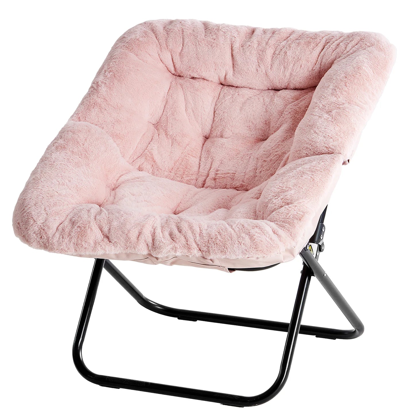 JHK 28IN Cozy Saucer Chairs Soft Faux Fur Large Size Folding Lounge Living Room Padded Seat Metal Frame Reading Chair Furniture