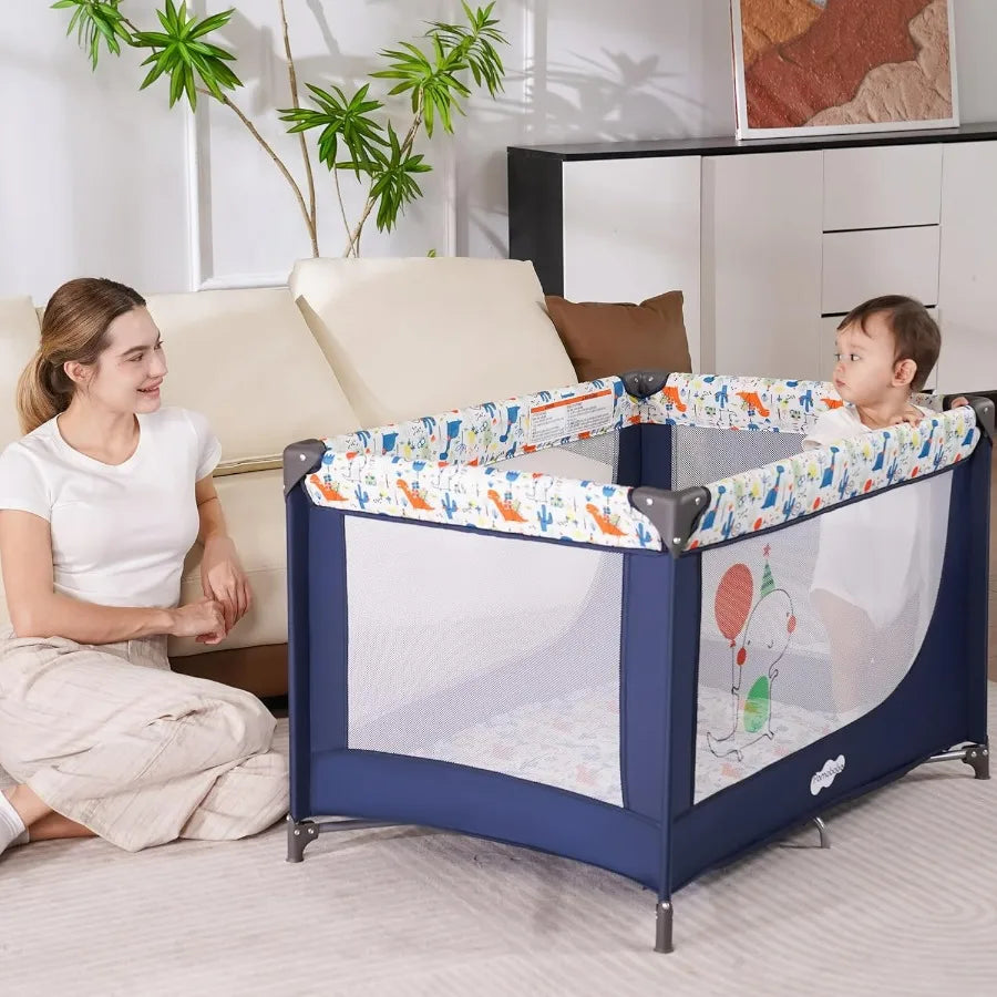 Pamo Babe Travel Foldable Portable Bassinet Baby Infant Comfortable Play Yard Crib Cot with Soft Mattress Breathable Mesh Walls