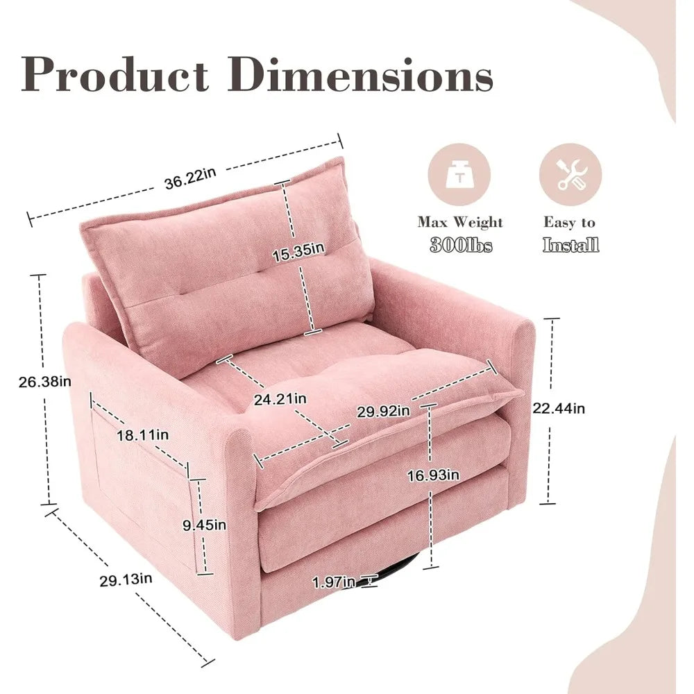 Oversized Swivel Chair, 36" Swivel Armchair Accent Chair for Living Room, Mid Century Modern Thick Padded Arm Chairs