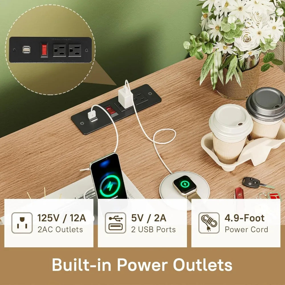 Rattan Nightstand with Charging Station, Night Stand with 3 Drawers and 2 USB Ports and 2 AC Outlets, Rattan Bedside Table