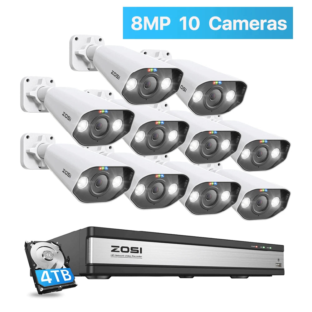 ZOSI 16CH 4K PoE Home Security Camera System 8MP NVR Set Outdoor Indoor Color Night Vision AI IP Camera Video Surveillance Kit