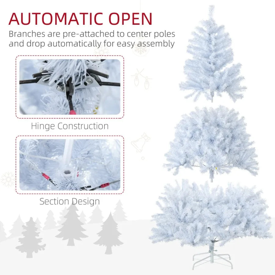 6 ft Tall Prelit Artificial Christmas Tree Holiday Dr with 638 Branches 220 Warm White LED Lights Auto Open White