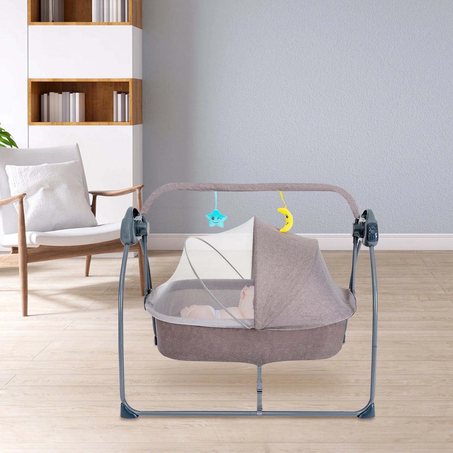 Electric Music Baby Cradle Swing Stand Crib Auto Rocking Chair Bed w/h 5 Speed Remote Control Infant Musical Sleeping Basket