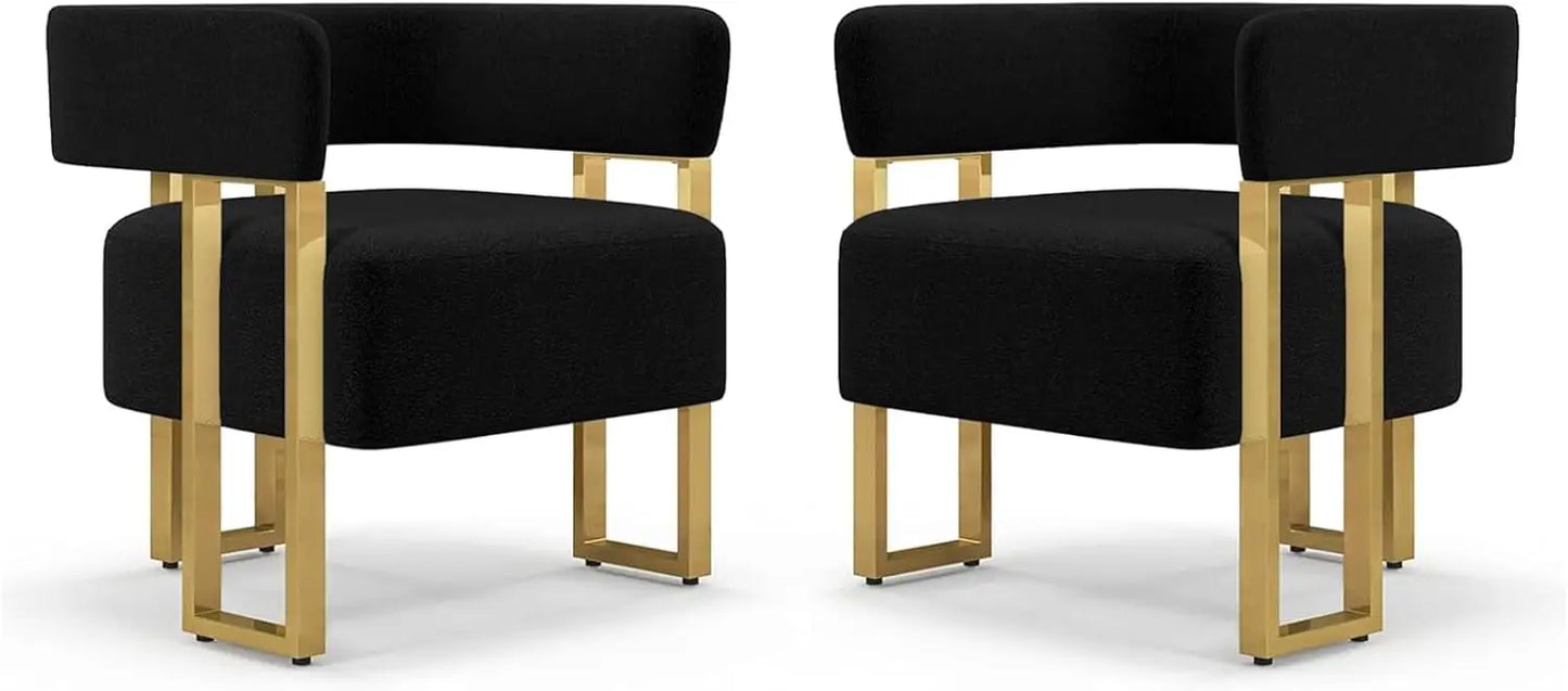 White Sherpa Boucle Accent Chair Set of 2, Modern Armchair Bucket Chair Comfy Side Chair Round Arm Chairs for Living Room