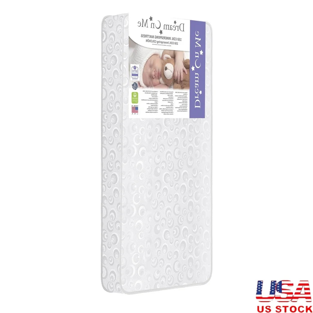 Lightweight Two-layer Crib Toddler Mattress 150 Interwoven Coils Greenguard Gold Certified Waterproof Firm Support Safe Sleep