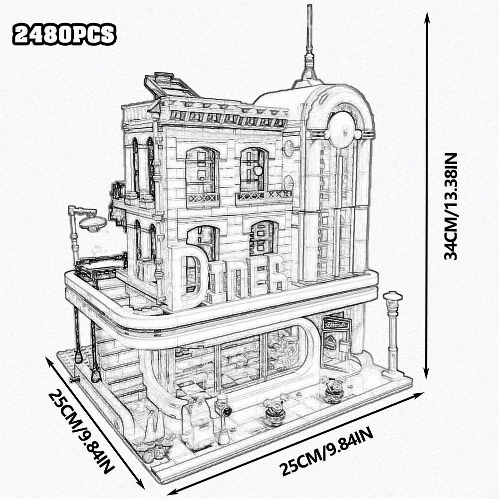 Creative Expert Brick Bank Cafe Corner Model MOC Street