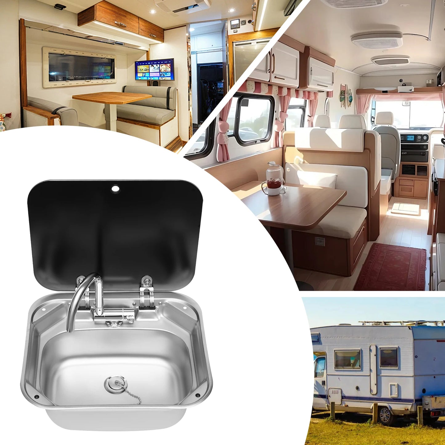 Compact RV Stainless Steel MultifunctionalSink Large-capacity Vegetable Basin Drain With Faucet In Sink