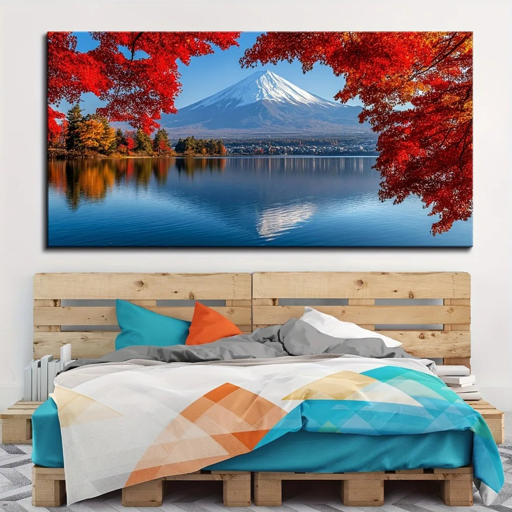 Mount Fuji Morning Mist Canvas Print In Pine Wood Frame